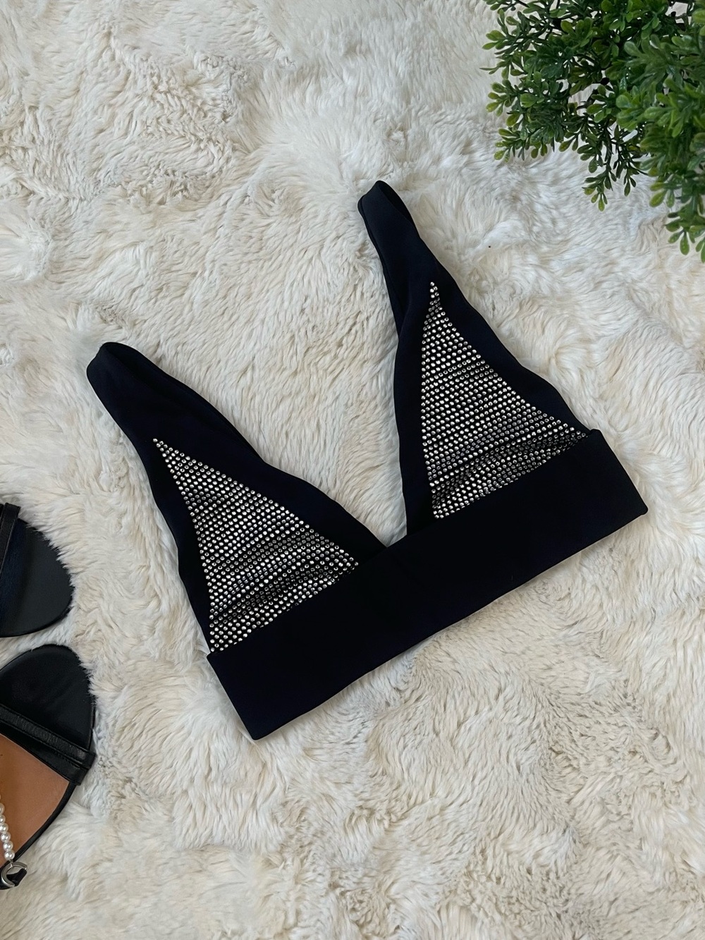 ZARA NEW WOMAN SS24 Black Shimmery Crop Top – Size Small